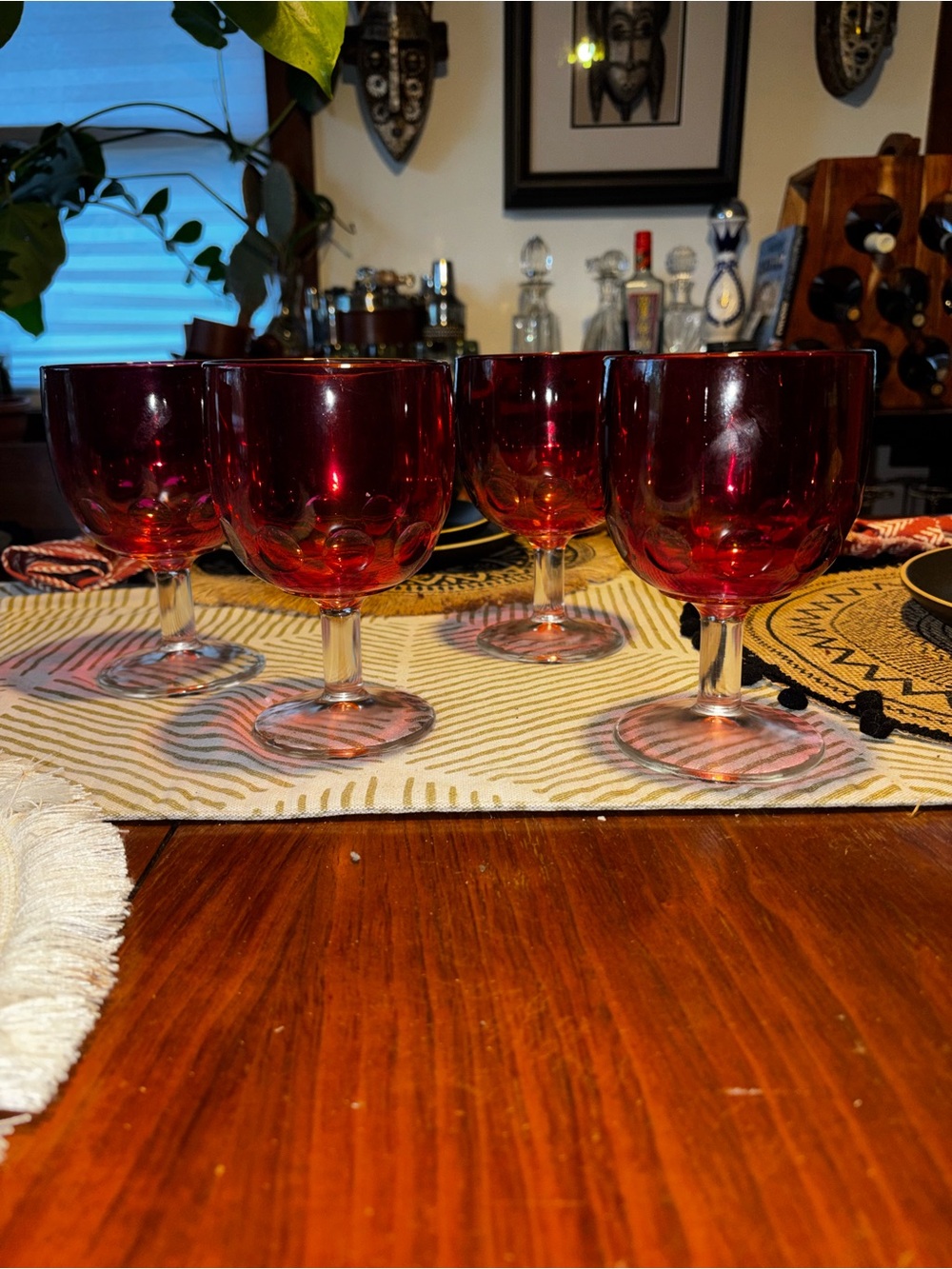 Set of 4 Ruby Red Goblet Wine Glasses